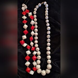 Elegant Red and White Beaded Necklace Set